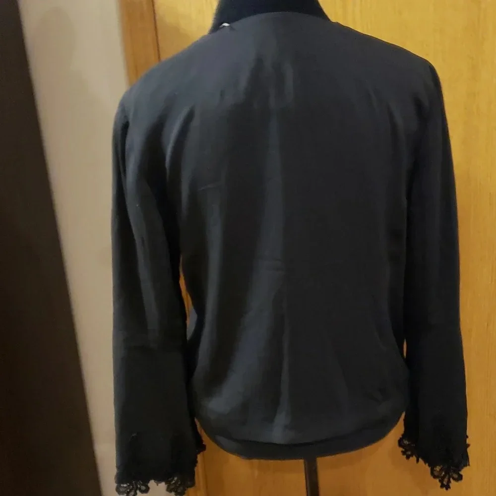 Mika mindel lace bell sleeve black zip up blazer